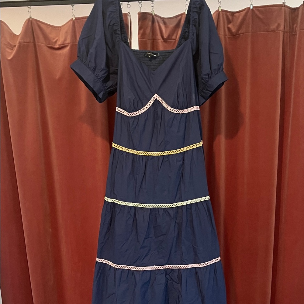English Factory Navy Square-Neck Puff Sleeve Blouse